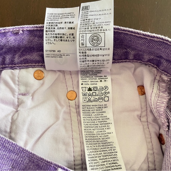 LEVI'S FRESH 501 Original Crop Jean Botanical Lavender Pea Tab Poetcore Pastel - Picture 11 of 13